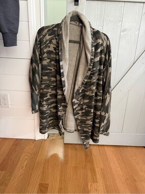 Lucky Brand Olive and Tan Fleece-Lined Cardigan